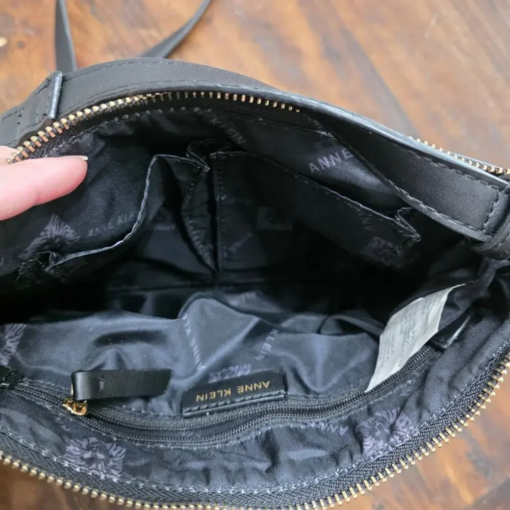 Anne Klein Snake Print Crossbody Bag Black Faux Leather Small Shoulder Handbag